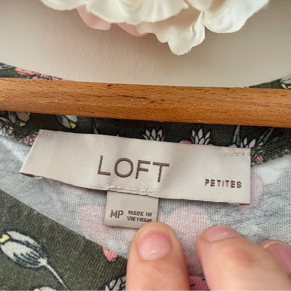 LOFT Floral Tee Shirt T-shirt Dress Green MP Medium Petite - Picture 2 of 7
